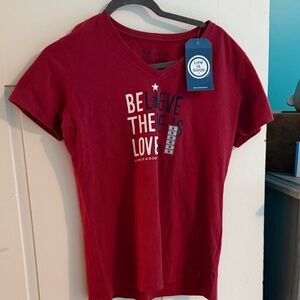 Life Is Good Red V‑Neck 'Believe the Love' Graphic Tee